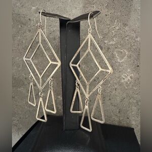 Elegant Silver Tone Geometric Chandelier Earrings